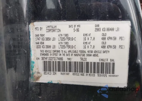 1996 Dodge Ram 1500 from USA, damaged, VIN 3B7HF13Z2TG174086